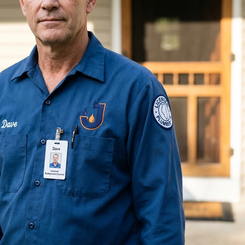 Licensed plumber showing ID badge in Quincy, CA