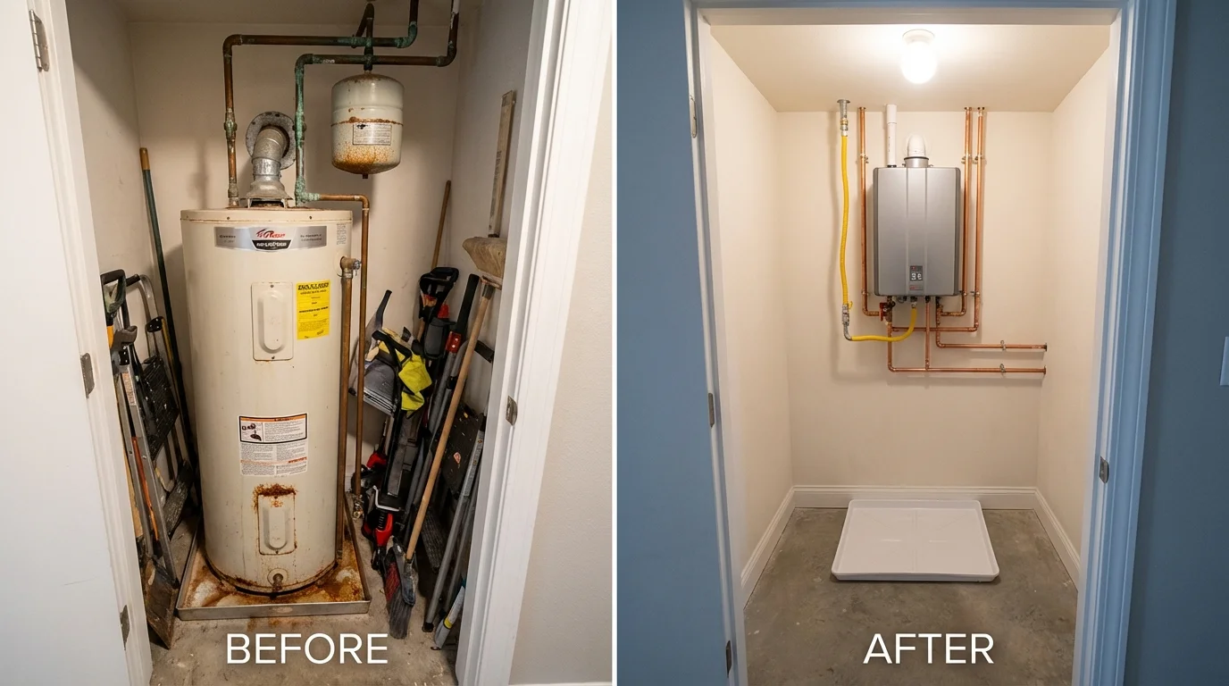 Tank water heater versus wall-mounted tankless unit comparison for Quincy, CA homeowners